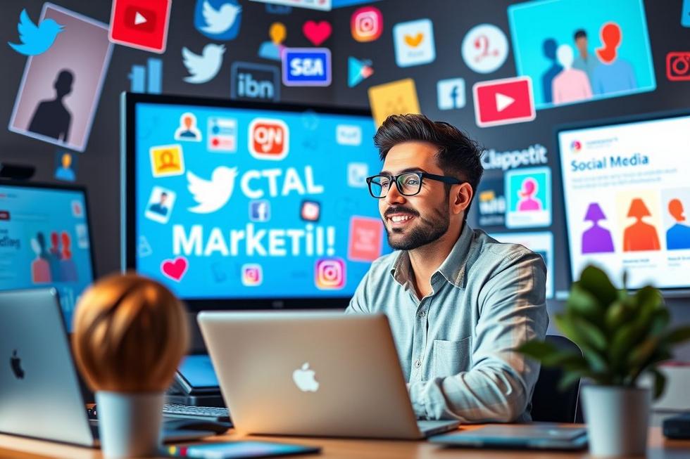 Profissional de marketing trabalhando em estratégias de engajamento nas redes sociais.