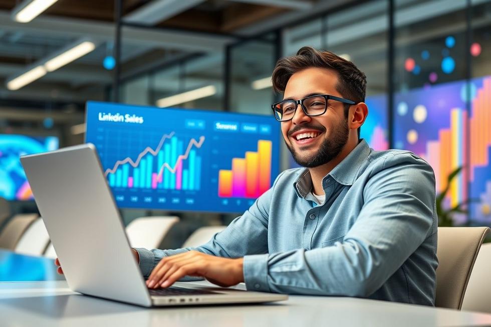 Profissional de marketing usando LinkedIn com sucesso.