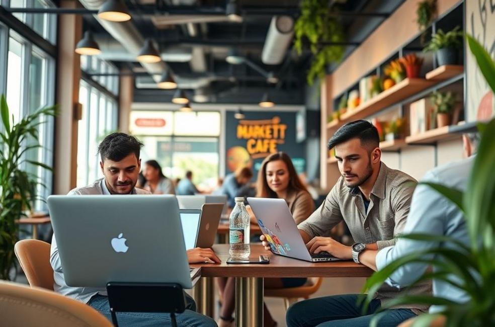 Ambiente de negócios em Londrina com empreendedores focados em marketing digital.