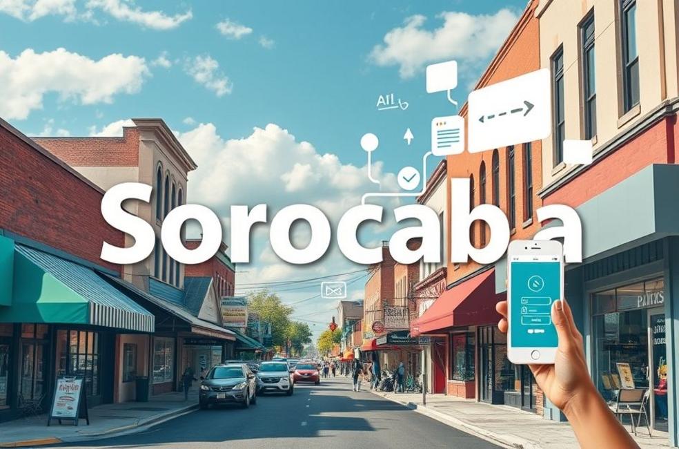 Uma movimentada rua em Sorocaba com empresas locais, simbolizando a conexão entre comércio local e presença digital.