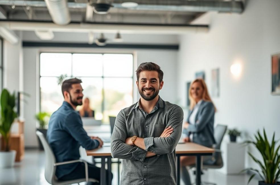 Espaço de trabalho profissional com empreendedores.