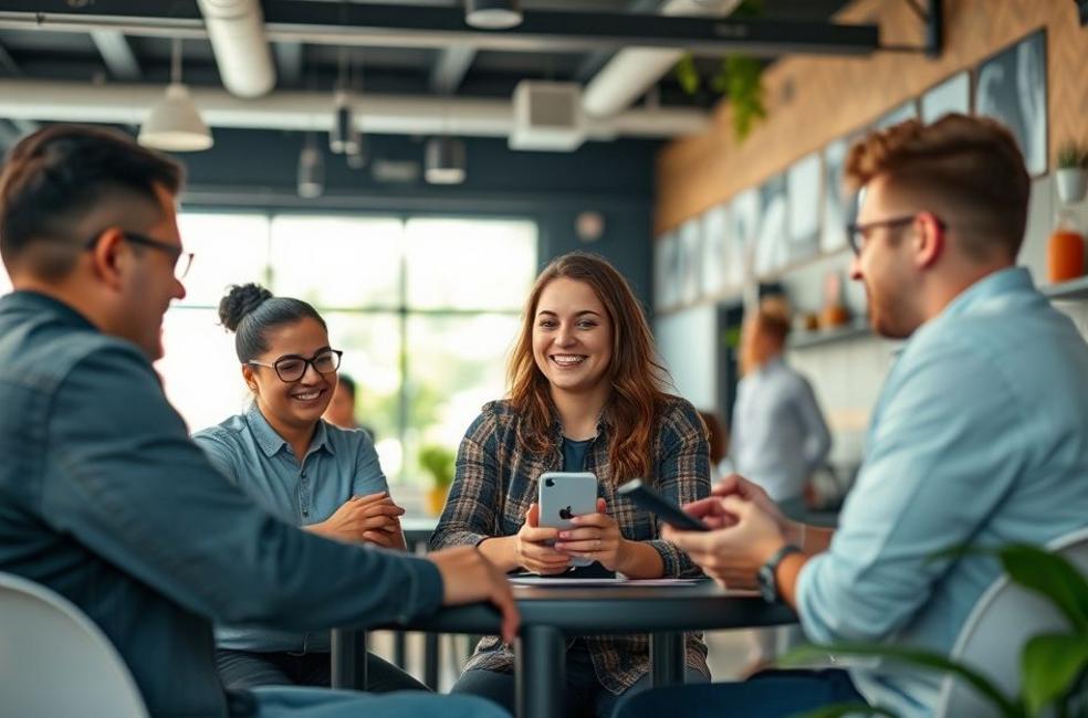 Empreendedores interactuando com ferramentas de marketing digital