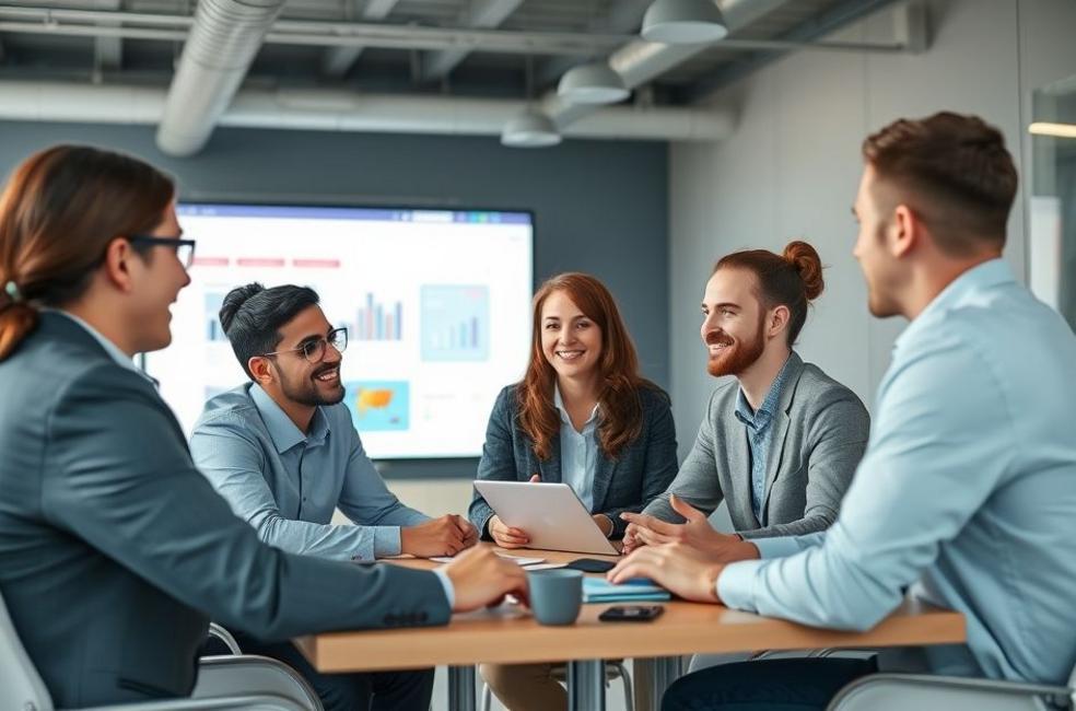 Profissionais de marketing em reunião sobre Landing Pages.