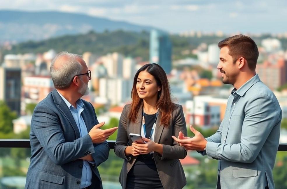 Empreendedores locais discutindo marketing digital em Blumenau.