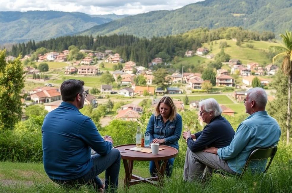 Empreendedores locais reunidos em Campos do Jordão discutindo marketing digital.