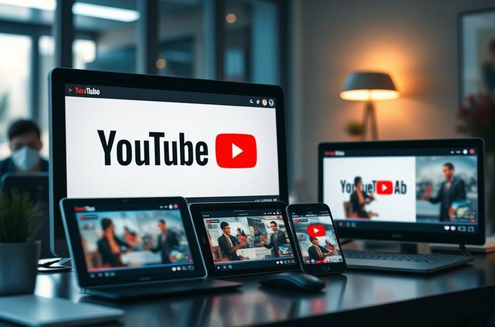 Diversos dispositivos mostrando anúncios em vídeo do YouTube.