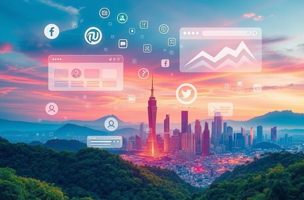 Representação digital da presença online para negócios.