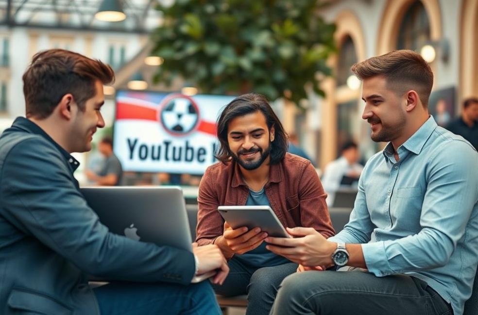 Empreendedores desenvolvendo estratégias de marketing no YouTube.