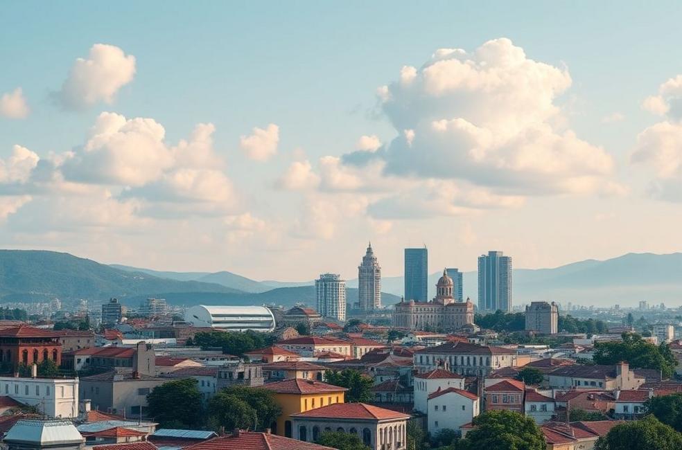 Cenário urbano de Baurú com edifícios modernos e tradicionais