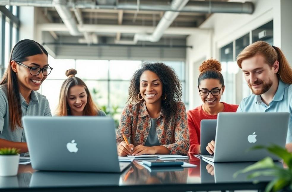 Grupo de empreendedores criando websites