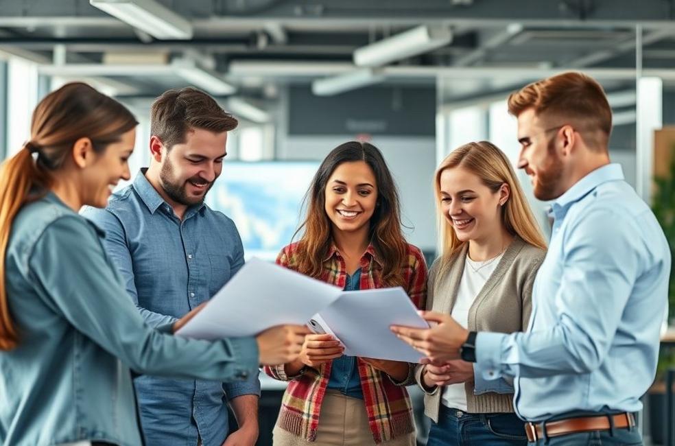 Empreendedores discutindo estratégias de marketing digital.