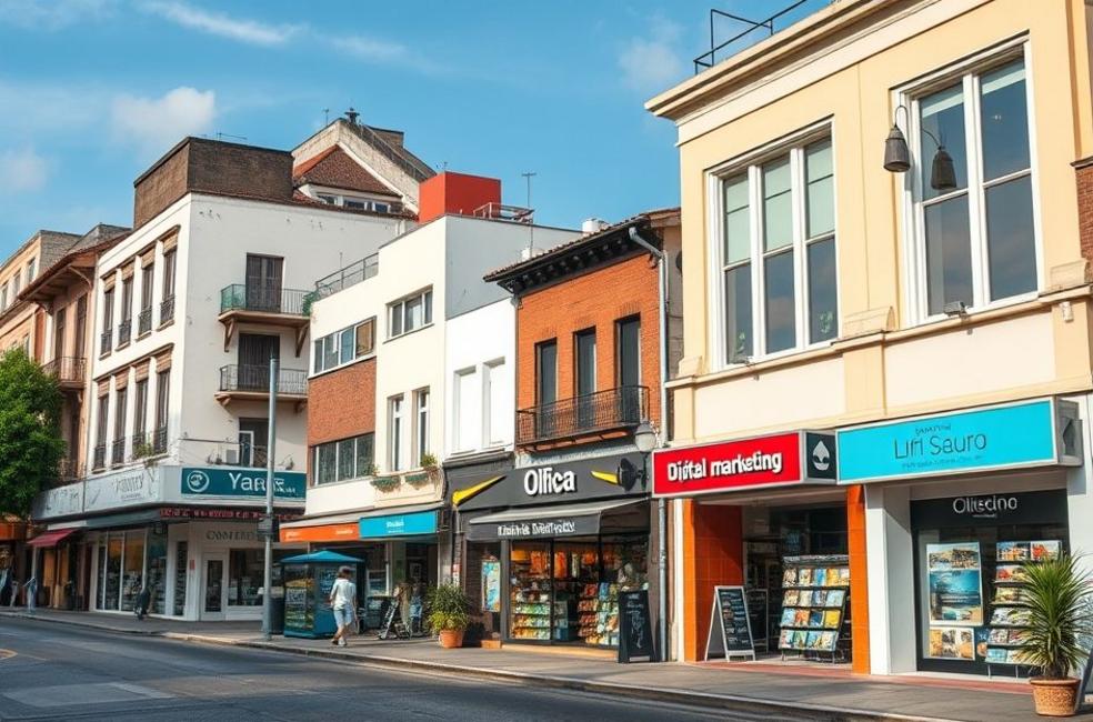 Paisagem urbana vibrante de Baurú com empresas que utilizam marketing digital.