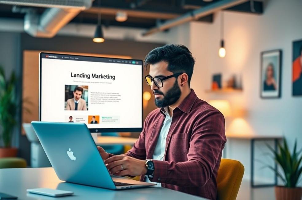 Profissionais de marketing digital analisando páginas de conversão.