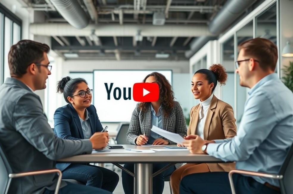 Equipe de marketing discutindo anúncios no YouTube.