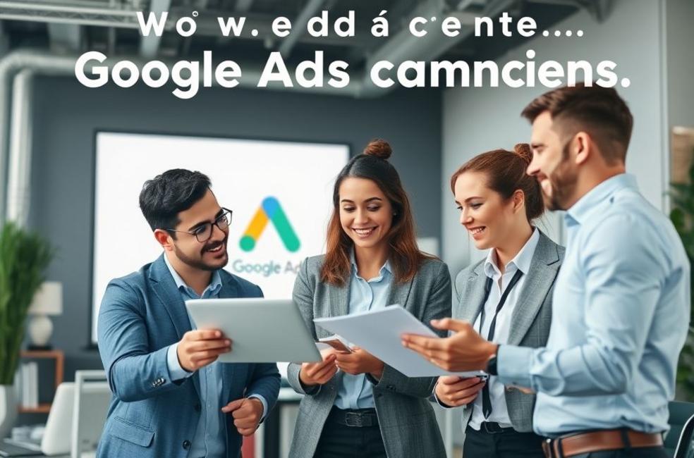 Profissionais de marketing analisando dados de campanhas de Google Ads juntos, simbolizando aprendizado e estratégia.