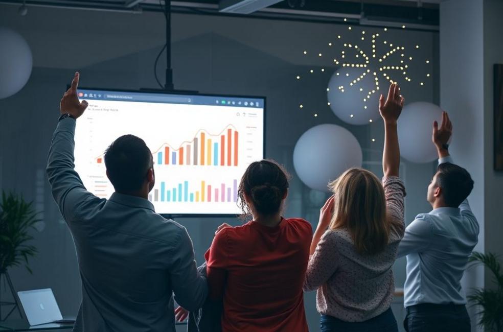 Equipe comemorando o sucesso em anúncios no YouTube.