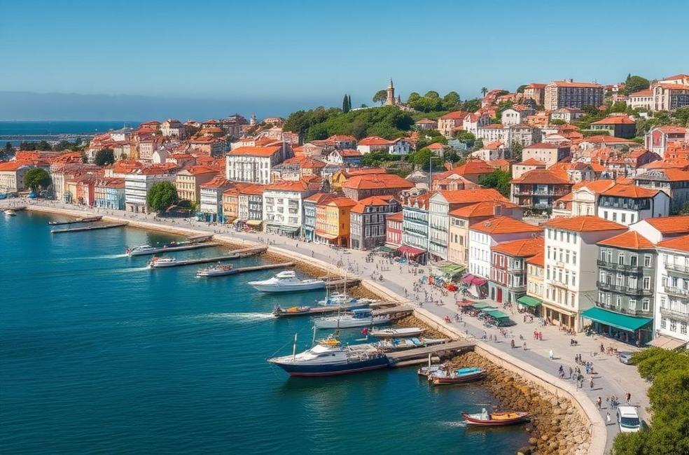 Cidade costeira de São Sebastião com negócios locais.