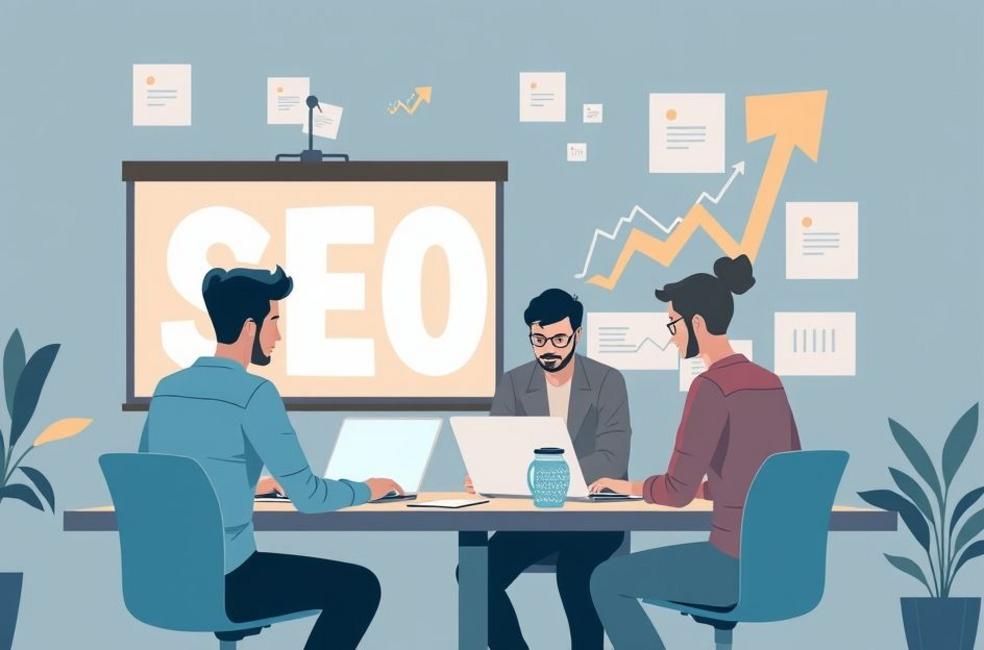 Equipe de marketing trabalhando em consultoria de SEO