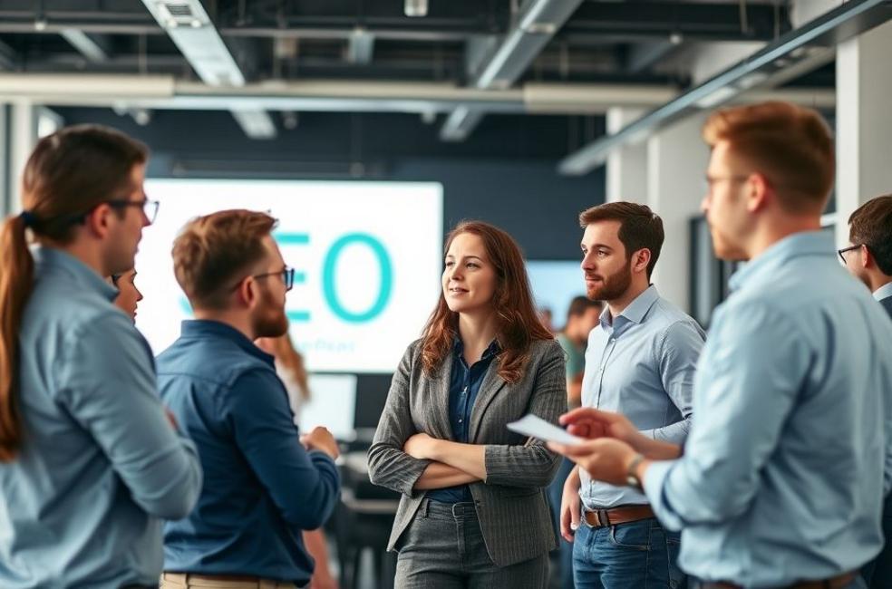 Profissionais de uma agência digital focados em SEO.