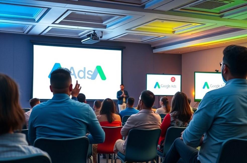 Profissionais em uma conferência de marketing digital em Guarulhos.