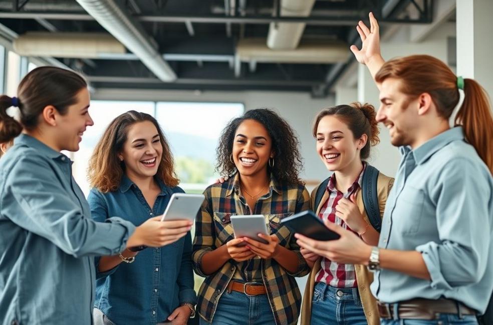 Grupo de empresários jovens engajados em estratégias de marketing no Tiktok