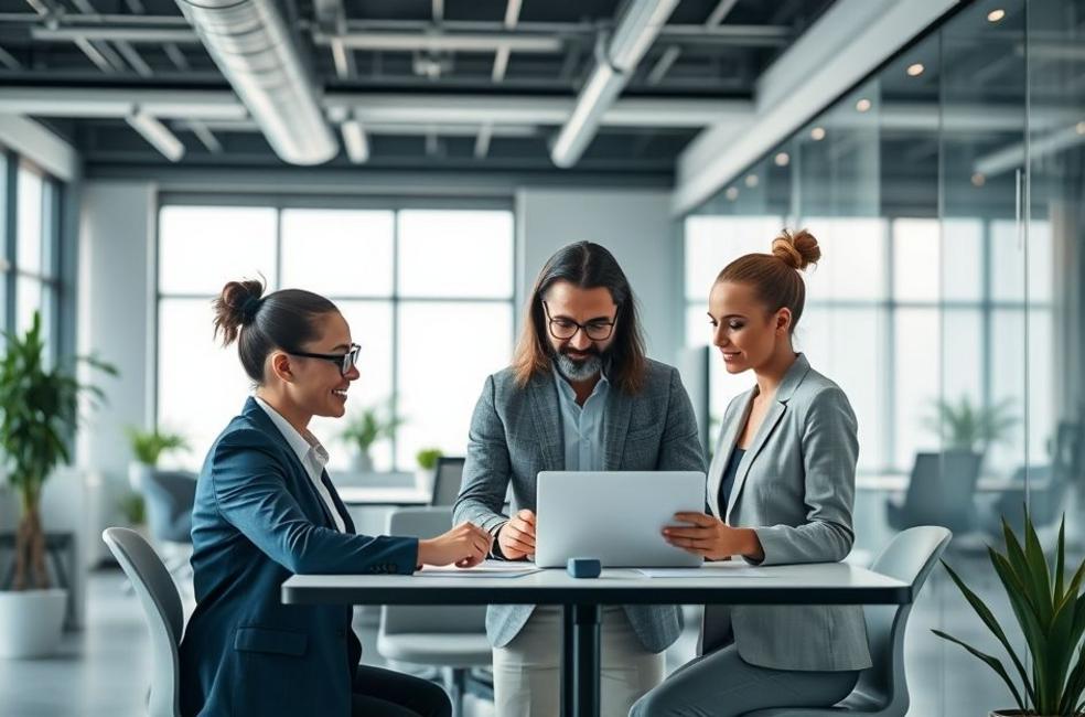 Profissionais de marketing digital colaborando em estratégias inovadoras.