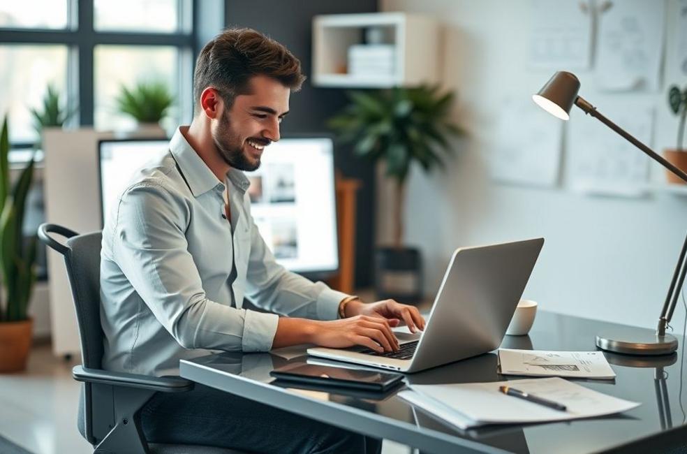 Empreendedor trabalhando na criação de um site.