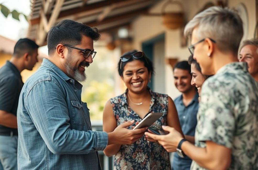 Empreendedor usando estratégias de marketing digital em sua comunidade local.