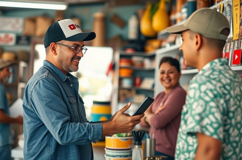 Empreendedor local interagindo com clientes através do YouTube.