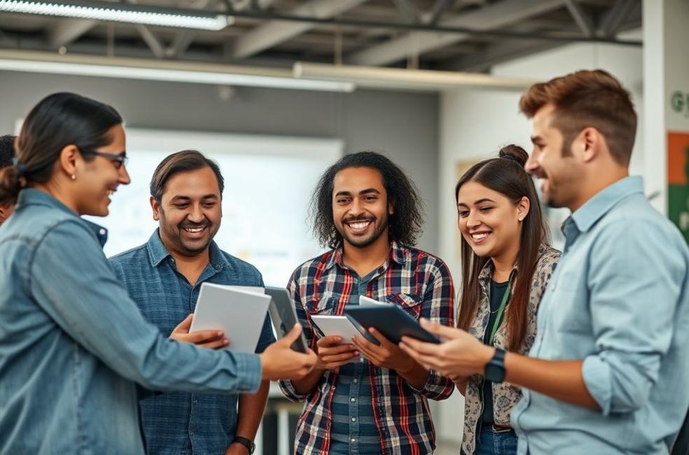 Grupo de empreendedores de Piracicaba discutindo estratégias de marketing digital.