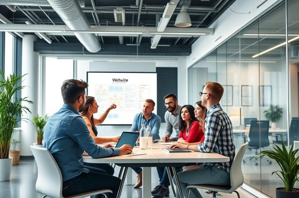 Imagem de uma equipe em um escritório em Duque de Caxias, colaborando para criar um website.