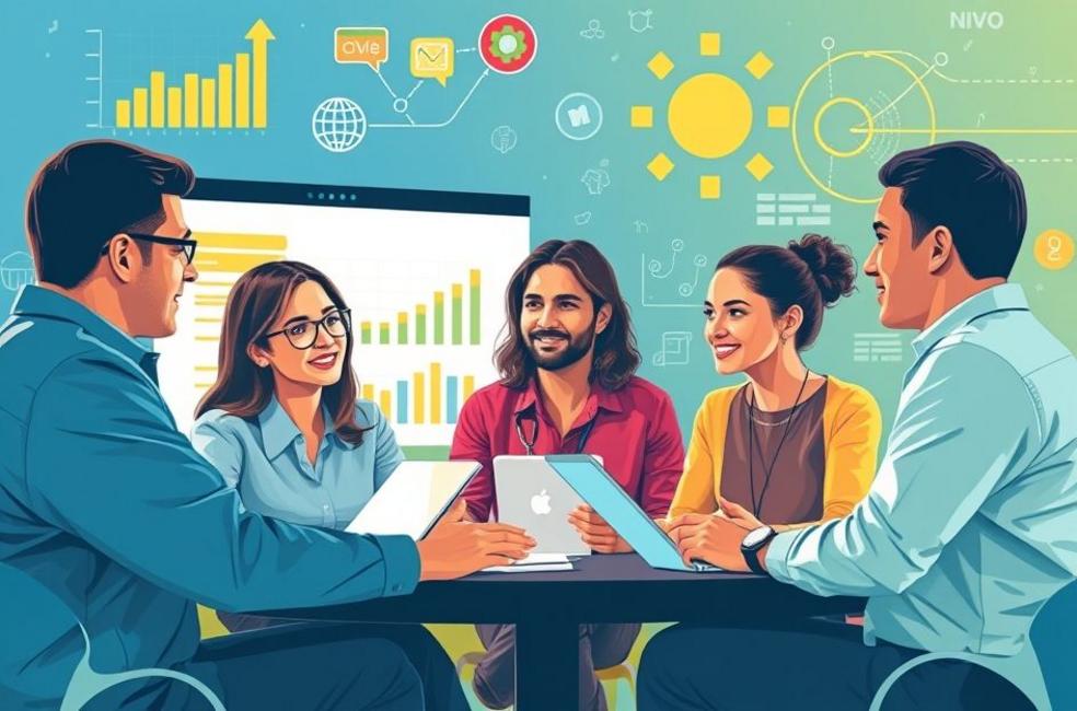 Grupo de empresários em Araçatuba debatendo sobre visibilidade online e consultoria.