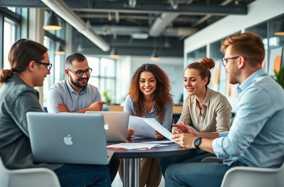 Grupo de empresários planejando estratégias de marketing digital