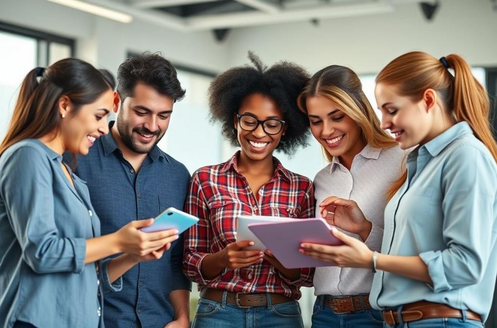 Grupo de empreendedores analisando estratégias de landing pages.