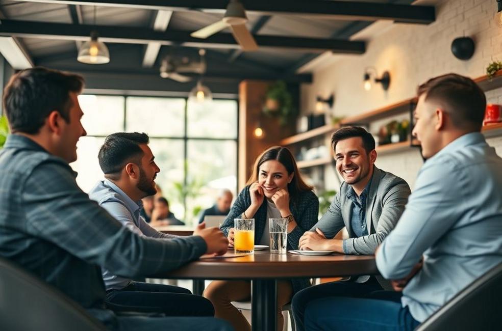 Imagem de empreendedores conversando em um café em Gramado, simbolizando o potencial dos pequenos negócios.