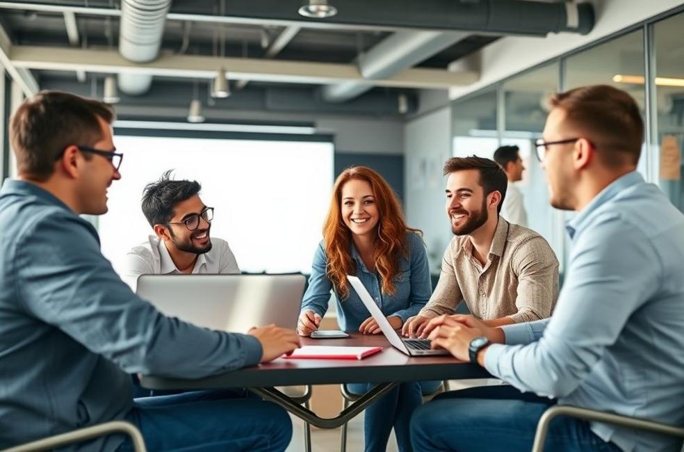 Grupo de profissionais discutindo marketing digital e Landing Pages em Londrina.