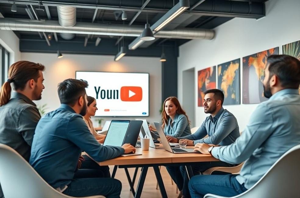 Empreendedores discutindo estratégias de marketing digital.