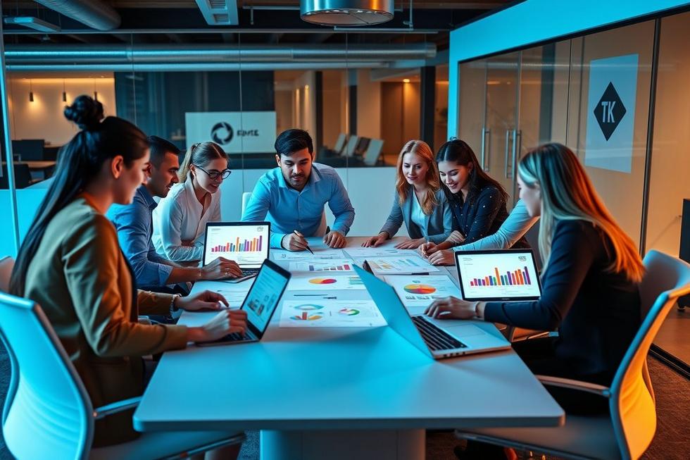 Grupo de profissionais de marketing analisando estratégias de Google Ads.