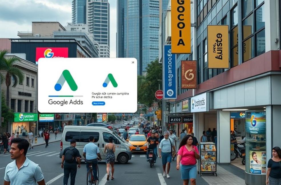 Cena urbana em Londrina com anúncios digitais.