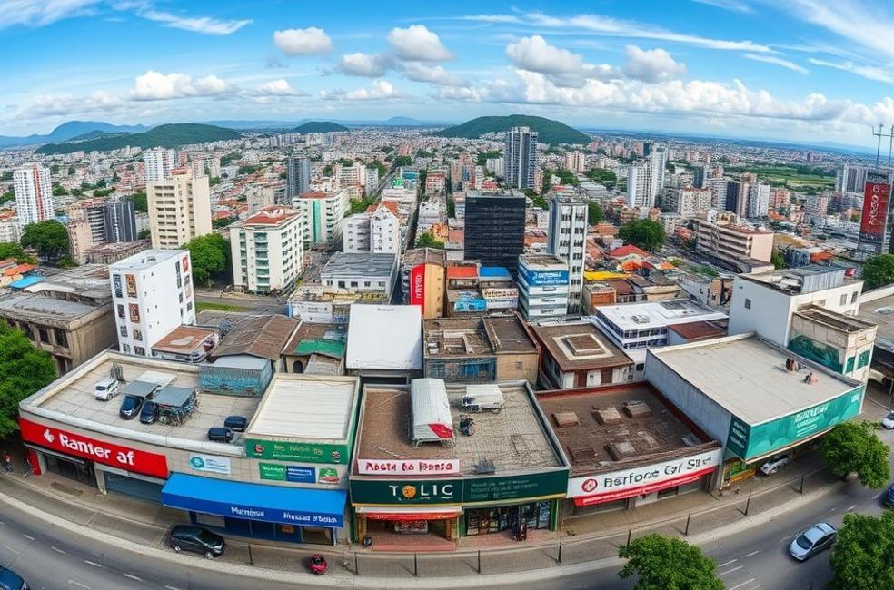 Vista panorâmica de Guarulhos com foco em negócios locais.