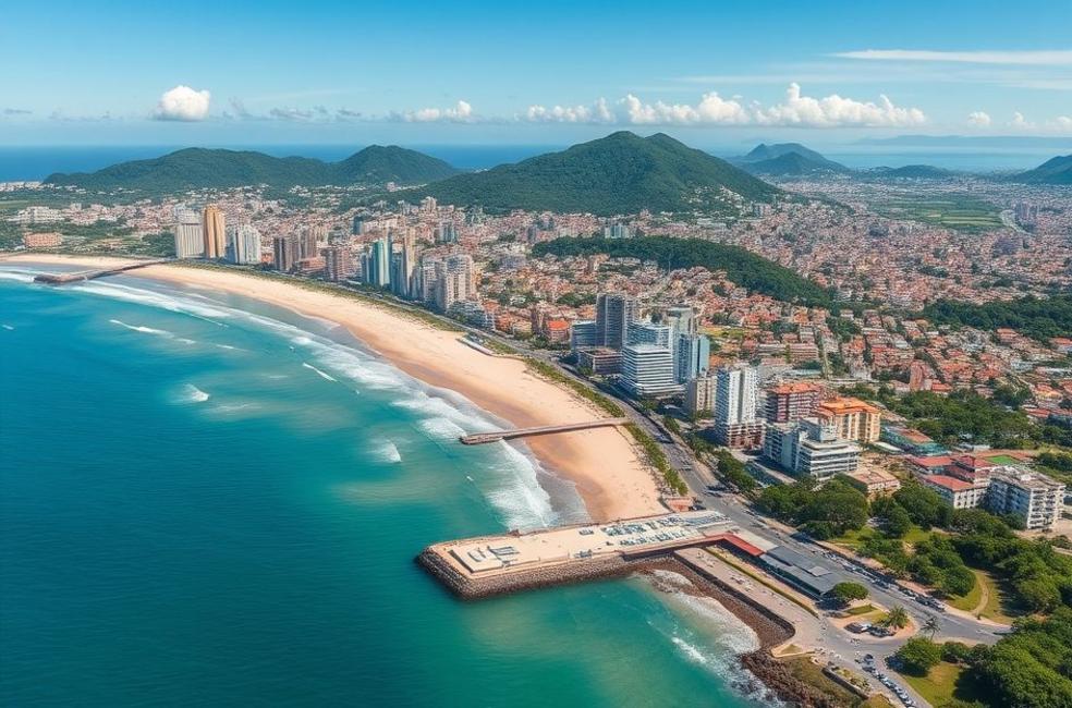 Vista de Florianópolis mostrando a beleza natural e a presença de empresas locais na internet.