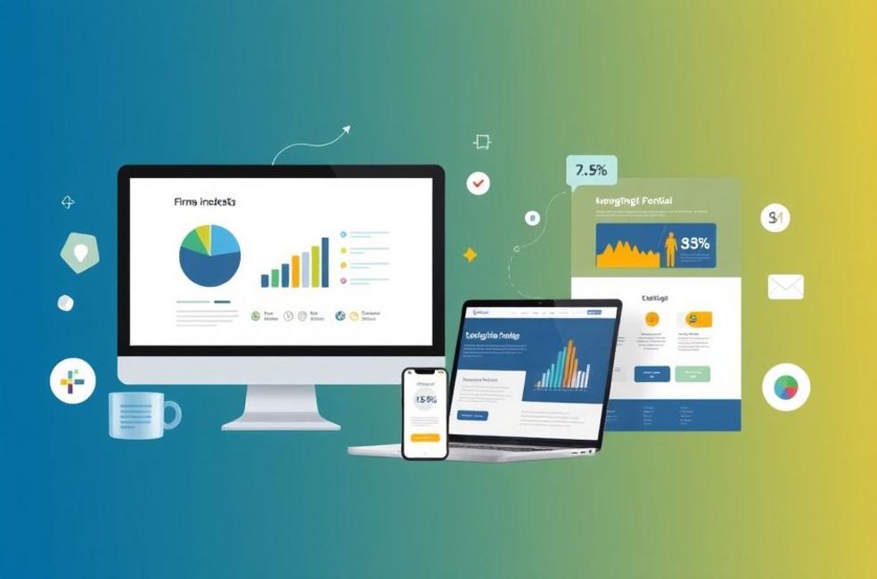 Imagem com elementos de marketing digital ilustrando a construção de landing pages.