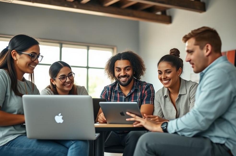 Grupo de empresários em Contagem planejando a criação de websites.