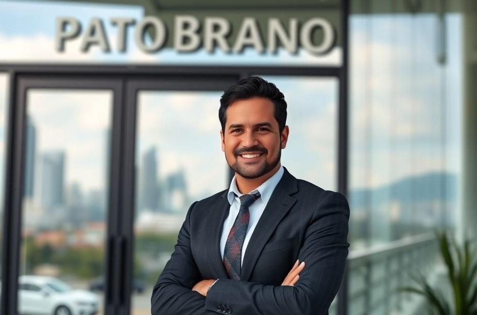 Advogado posando em frente ao escritório em Pato Branco, transmitindo confiança.