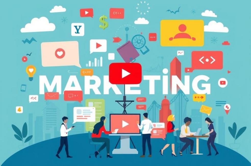 Representação do marketing digital com foco no YouTube.