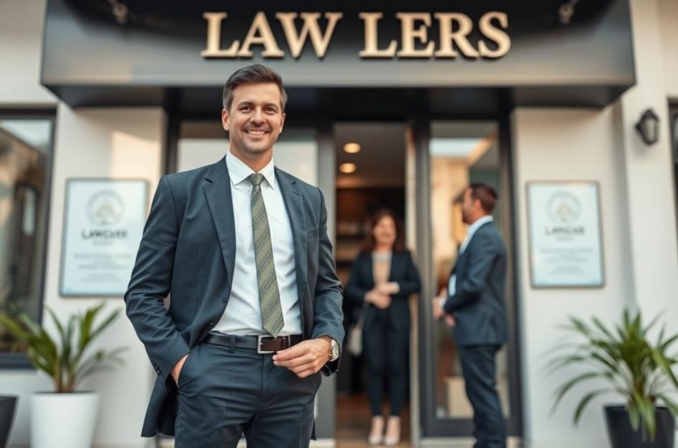 Advogado profissional em reunião com clientes.