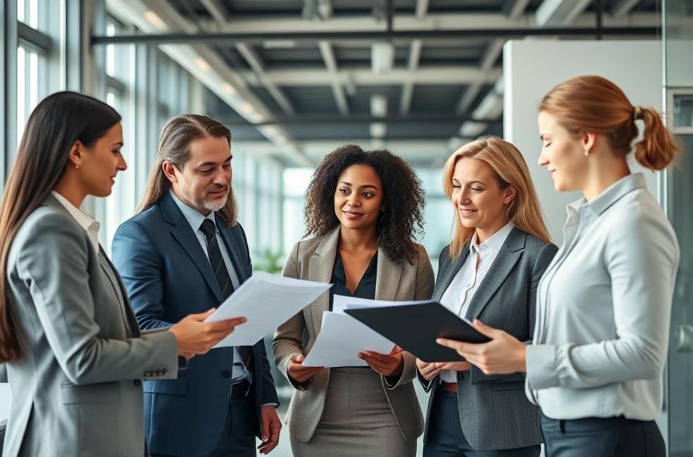 Grupo de advogados colaborando em estratégias de marketing.