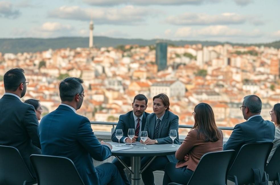 Advogados em reunião sobre inovações no marketing jurídico.