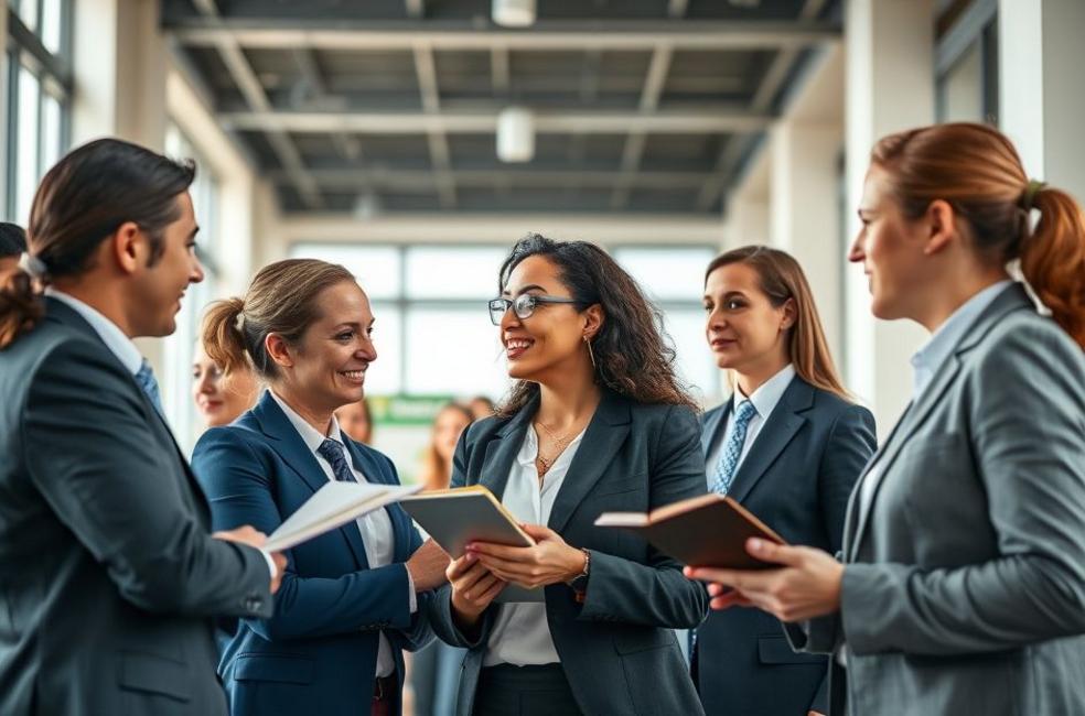 Grupo de advogados em São José do Rio Preto interagindo com clientes.