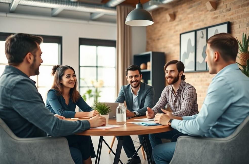 Reunião de consultoria de marketing digital com empresários em Sorocaba.